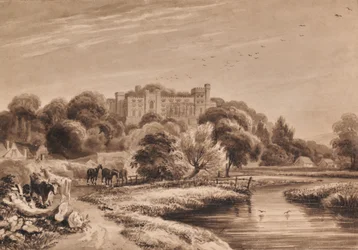 Landskap med kor och hästar