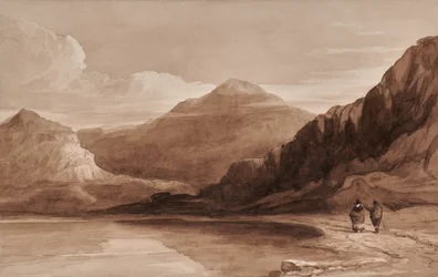Landskap med figurer och berg