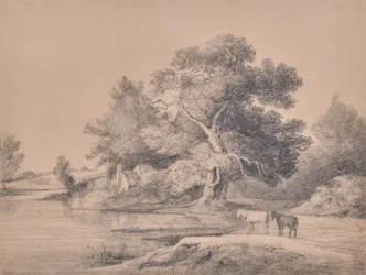Landskap med hästar vid en flod