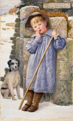 "Dick the Shepherd" En liten herde med fingrarna i munnen, klädd i smocka. Målning av Edward Robert Hughes (1851-1914) (pre-rafaelit) 1902 Privat samling