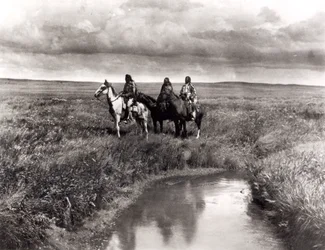 3人のアメリカインディアンの酋長、1900年頃（グラビア）（白黒写真）スウェーデン人