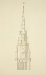 Projected Tower of St Mary Redcliffe (penna och akvarell på papper)
