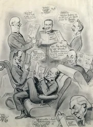 The Bystander 1000th Number, med Lord Cave (1856-1928) Stanley Baldwin (1867-1947), Lord Salisbury (1861-1947), Herbert Asquith (1852-1928) och Winston Churchill (1874-1965)