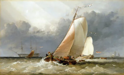 Holländsk segelbåt som seglar på Zuiderzee (Holland). Olja på duk