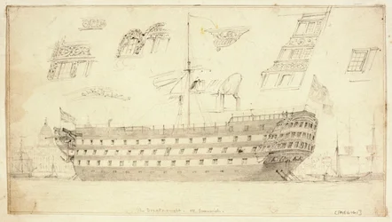 "Dreadnought" utanför Greenwich, ca 1830 (grafit)
