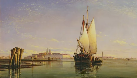 The Euganean Hills and the Laguna of Venice - Trabaccola Waiting for the Tide, Solnedgång, 1853