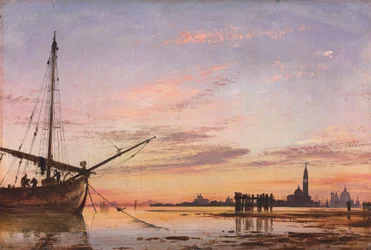 Utsikt över lagunen, Venedig, solnedgång, 1850