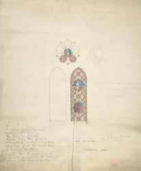 Design för glasmålningar i Ditteridge Church, ca. 1859.