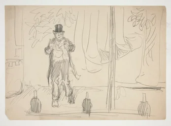 Tecknad film av en skådespelare på scenen(?) - oidentifierad illustration