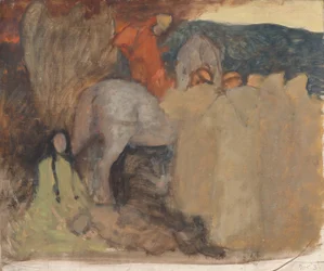 Kompositionsstudie, möjligen för Galahad Departs from the Land, i The Quest and Achievement of the Holy Grail, Book Delivery Room, Boston Public Library
