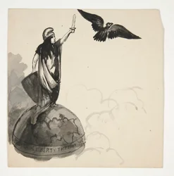 Figur av frihet som står på jordklotet med örn (recto); Conestoga Wagon in Landscape (verso)