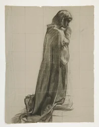 Figurstudie för Sir Lancelot och Sir Bors outfit Galahad med hans sporrar, från The Quest of the Holy Grail (andra i en serie av femton målningar för Boston Public Library, färdigställd 1901)