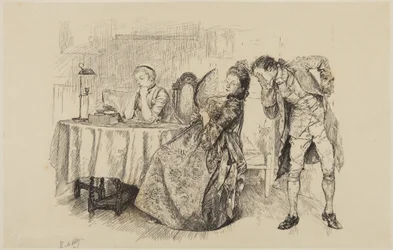 Illustration till Goldsmiths She Stoops to Conquer: "Varför säger du det då inte till henne genast?"