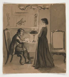 Man och kvinna i en interiör - oidentifierad illustration