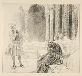 Olivia och Viola, illustration till akt I, Scene v, Twelfth Night