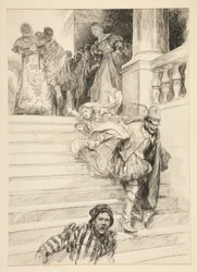 Petruchio bär av sin brud, från akt III, Scene II, Taming of the Shrew