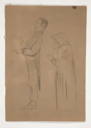Profil Studier av man och gammal kvinna (recto); Tre skisser av huvuden och oidentifierad skiss (verso)