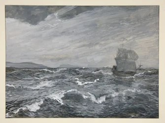 Havslandskap med segelbåt
