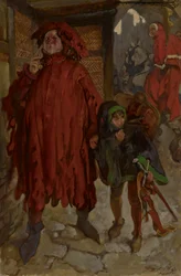 Sir John Falstaff med sin sida, kung Henrik IV, del II, akt I, scen II