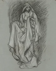 Studie för draperad kvinna, figurstudie för The Quest of the Holy Grail (serie med 15 målningar för Boston Public Library, färdig 1901)