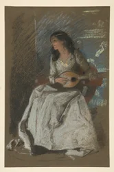 Studie av dam som spelar mandolin