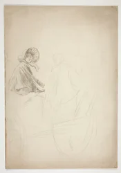 Två figurer sittande på en vagn - (oidentifierad illustration)