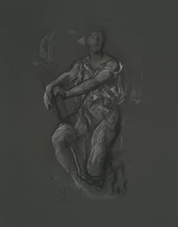 Oidentifierad figurstudie för väggmålningsprojekt vid Pennsylvania State Capitol Building, Harrisburg, 1902-1911