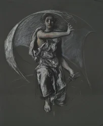 Oidentifierad figurstudie för väggmålningsprojekt vid Pennsylvania State Capitol Building, Harrisburg, 1902-1911