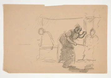 Oidentifierad illustration - Studie av kök med figur