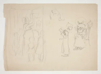 Kvinna med barn och tecknad film - oidentifierad illustration