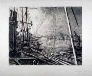 Pool of London från Rotherhithe, med fartyg i förgrunden, c1890.