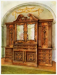 Sniden innesluten bokhylla i mahogny, stil av Chippendale, franskt inflytande, 1911-1912.
