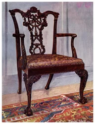 Fåtölj i mahogny, stil av Chippendale, 1911-1912.