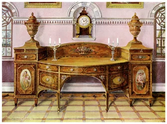 Målad och inlagd skänk i satin och mahognyfäste, 1911-1912.