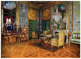Music Room of Marie Antoinette, Sovrum, Palace of Fontainebleau, Frankrike, 1911-1912.
