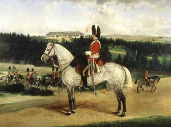 En sergeantmajor, en trumslagare och en avdelning av Scots Greys.