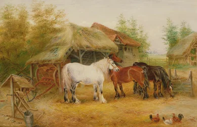 Karthästar på en bondgård