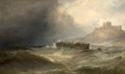 Brig Drifting Ashore utanför Bamborough, Northumberland, 1875