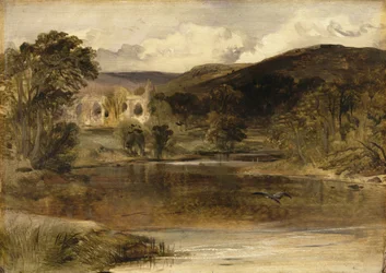 Bolton Abbey, Yorkshire (olja på panel)