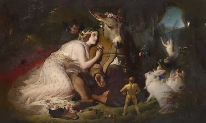 Scen ur ”En midsommarnattsdröm”: Titania och Bottom