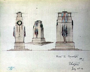 Skiss för Cenotaph No.1, illustration från puben "The Owl No.2". 1919 (penna och akvarell på papper)