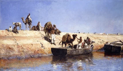 Ombordlastning av kameler på stranden i Salé, Marocko, 1880