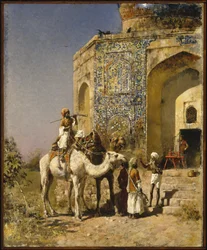 Den gamla blåmålade moskén utanför Delhi, Indien