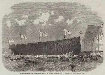 Vår järnklädda flotta, lansering av Royal Alfred Screw-Fregate i Portsmouth, på lördagen sist