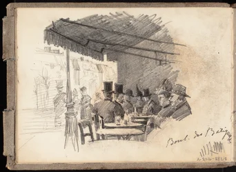 Uteservering i Paris, Boulevard des Batignolles, sida ur Järnefeltas skissbok