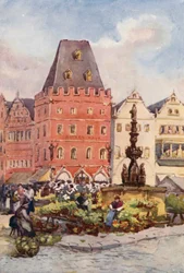 Rhen: Det röda huset, Trier, Treves (färglitografi)