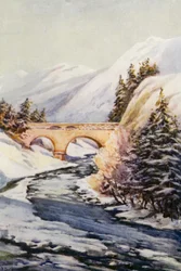 Rhen: Rhenbron vid Thusis (färglitografi)
