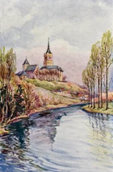 Rhen: Schwanen Turm, Cleve (färglitografi)