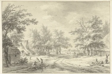 Landskap med några gårdar och figurer