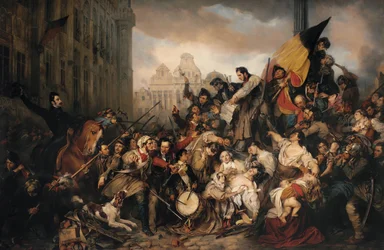 Episod från septemberdagarna 1830, på Grand Place i Bryssel